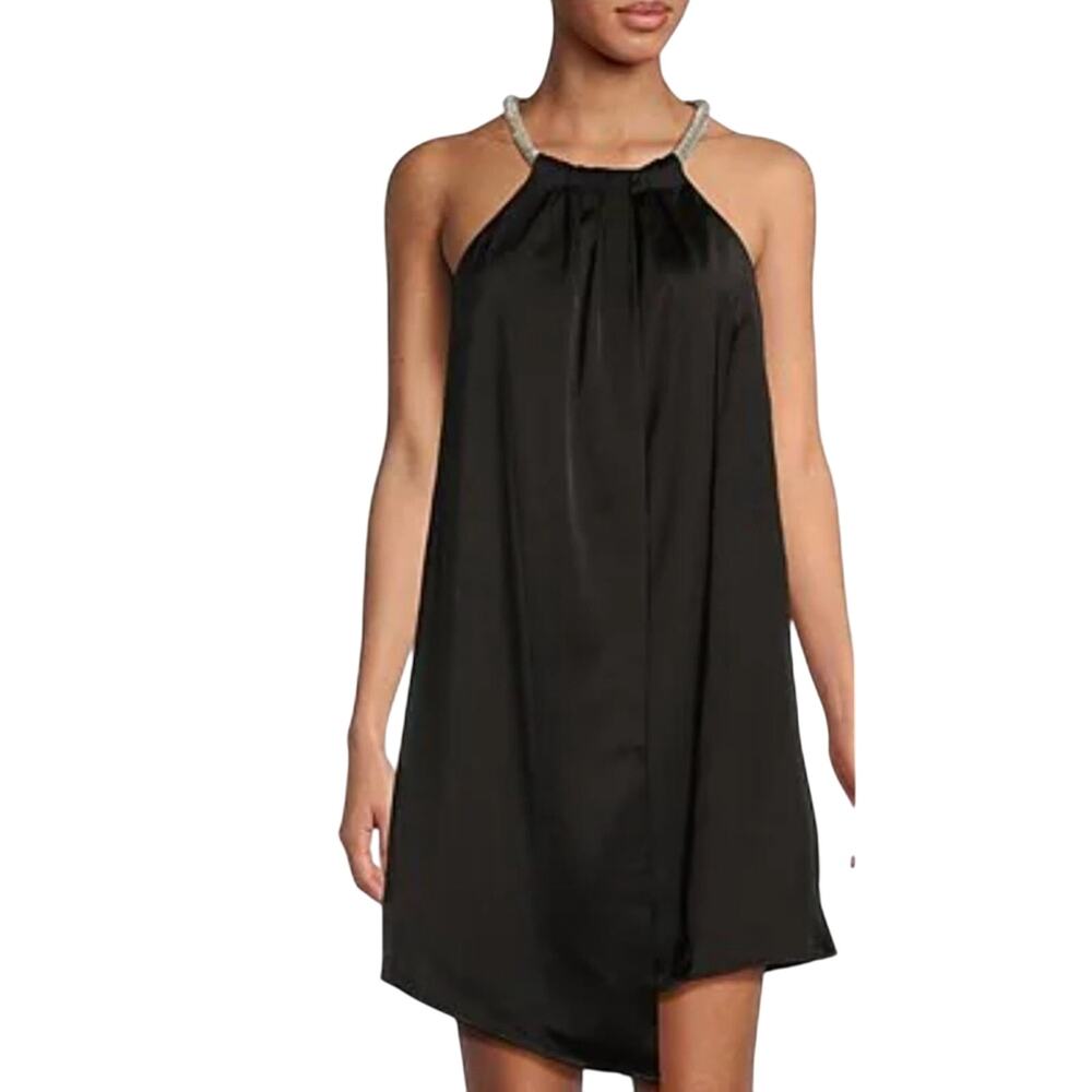 Badgley Mischka Belle Julier Stretch Satin Halter Neck A-Line Dress Size 4